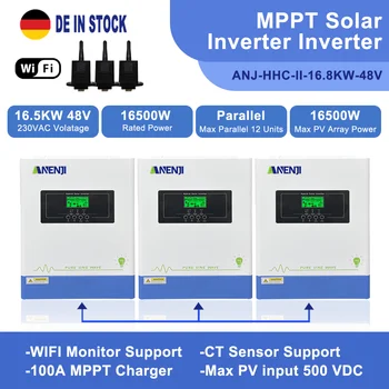 16.8KW 48V хибриден слънчев инвертор паралелен 1 &3 фаза MPPT на мрежата извън мрежата чиста синусоида 100A слънчев контролер за зареждане CT сензор