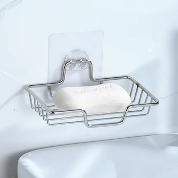 1PC сапун багажник стена монтирани притежателя нето от неръждаема стомана гъба ястие баня кухня аксесоари за съхранение шампоан самозалепващи
