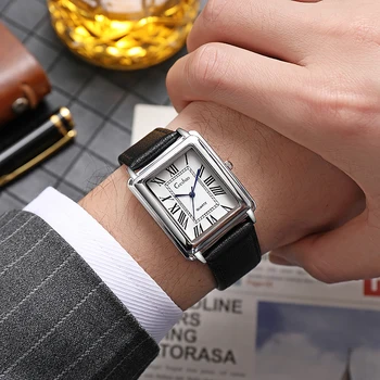 2022 Нов моден дизайнер правоъгълник набиране кварцов часовник за мъже случайни кожена каишка луксозен бизнес ръчен часовник Relogio Masculino