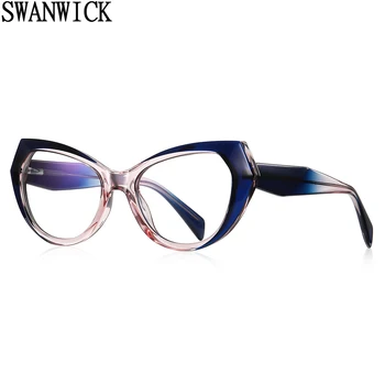 Swanwick котешки очила синя светлина TR90 CP ацетат модни очила рамка жени европейски стил черен леопард ясно обектив женски