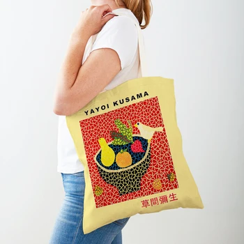 японски Yayoi Kusama печат купувач чанта странни свекърва вълна точка голяма пазарска чанта мода изкуство случайни жени рамо пазарска чанта