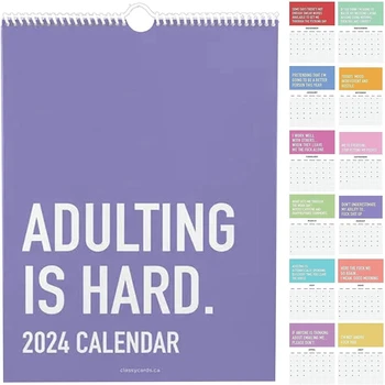 3X ADULTING IS HARD 2024 КАЛЕНДАР 12-месечен график Хартиен календар 2024 Прекрасен Pooping Забавен подарък Начало