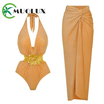 MUOLUX 2024 Секси 3D цвете едно парче бански луксозни жени бански костюми монокини боди с пола бански костюм плаж износване лято