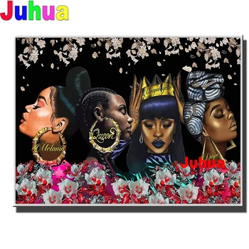 Афро кралица сестри, пеперуди цвете диамант живопис кръстат бод бродерия диамант мозайка кристал рисуване стая декор