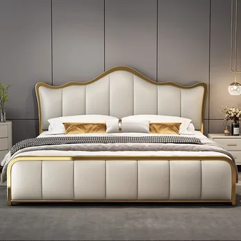 Queen естетически луксозни двойни легла King размер рамки модерна спалня двойно легло бяла принцеса кожа Cama Casal мебели за дома