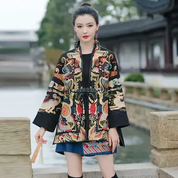 2023 зима есен национален стил нов китайски бродерия дълъг ръкав хлабав стил жени палто реколта елегантен ретро палто топ t001