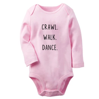 iDzn Нов Crawl Walk Dance Fun Графичен Бебешко боди Сладки момчета момичета Ританки Бебешки дълги ръкави Гащеризон Новородено Меки дрехи