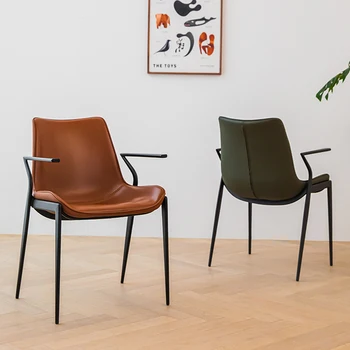 Nordic Луксозни столове за хранене Подлакътник Кожен банкет Удобни столове Лакътна подкрепа Зелен салон Fauteuil Основни неща за домакинството