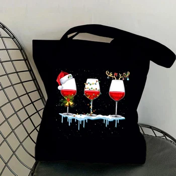 Модни жени момиче чанта нова Коледа модел печат рамо чанта случайни пазарска чанта голяма мощност платно чанта