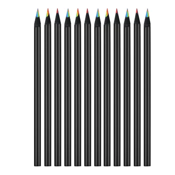 12pcs Черно дървено скициране Rainbow моливи безопасни трайни арт консумативи разнообразни цветове канцеларски материали деца възрастни училище рисуване