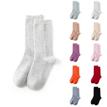 Дамски ежедневни домашни чорапи Топли вълнени чорапи Плътен цвят Mid Calf Socks