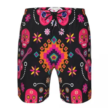 Мъжки шорти за плуване Бански костюми Мексикански захарни черепи и цветя Мъжки куфари Бански плажно облекло Бордови шорти