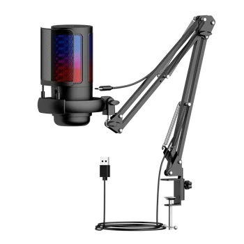 Професионален RGB геймърски микрофон комплект за PC PS4 / 5 кондензатор Cardioid Mute бутон микрофон комплект с ръка стойка за стрийминг