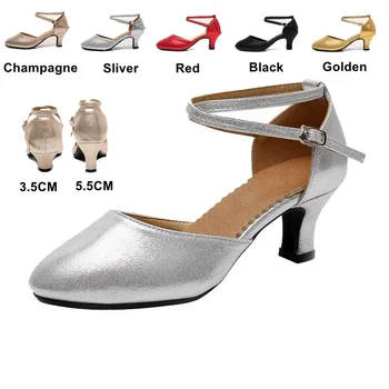 Нови дамски стандартни обувки Pearl Ladies Ballroom Dancing Shoes Closed Toe Salsa Shoes Rubber Soft Outsole Modern Dance Low Heels