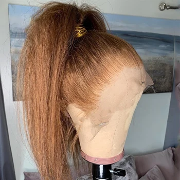 26inches Дълга мека Yaki мед блондинка извратени права коса перука за жени естествена линия на косата с афро бебешка коса без лепило WIG