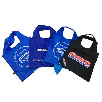  100pcs / партида отпечатани персонализирани DIY лого сгъваема пазарска чанта промоция персонализирана лента полиестер сгъваема чанта за пазаруване