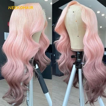 13x6 HD дантела предна перука цветна светло розова омбре тяло вълна 13x4 прозрачна дантела фронтална или 4x4 затваряне човешка коса перуки за жени