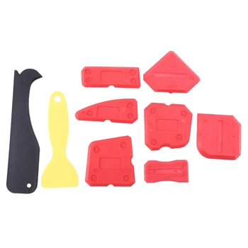9 парчета силиконов уплътнител Инструменти за довършителни работи Комплект инструменти за изглаждане на уплътнения за кухня за баня Подово запечатване, червено