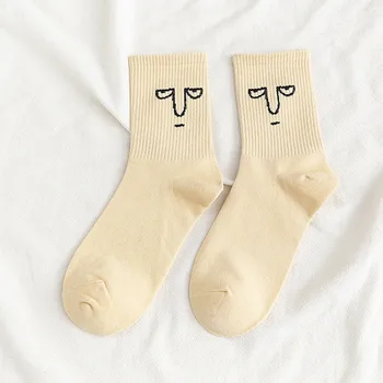 Компресионни чорапи за дами Карикатура Забавен израз модел Едноиглени чорапи Унисекс дишащи памучни чорапи