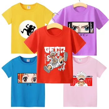 One Piece деца къси ръкави тениски аниме luffy хеликоптер карикатура мода памук цвят върховете детски дрехи летни тениски