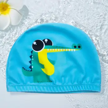 еластична шапка за плуване дишаща карикатура печат плувен басейн шапка за деца висока еластичност бързосъхнещи защита на ушите деца