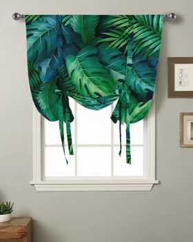 зелени листа растения тропическа джунгла прозорец завеса за хол римски завеси за кухня кафе вратовръзка къси завеси