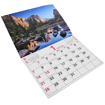 Месечен стенен планировчик 2024 Трансграничен английски пейзажен фото календар Организатор на графика Висящ календар Домашен офис