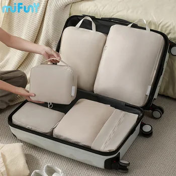 MiFuny Чанта за съхранение на багаж от 6 части Дрехи Обувки Козметика Тоалетни принадлежности Сортиране Организиране на чанта Прахоустойчива чанта за багаж Комплект пътни чанти