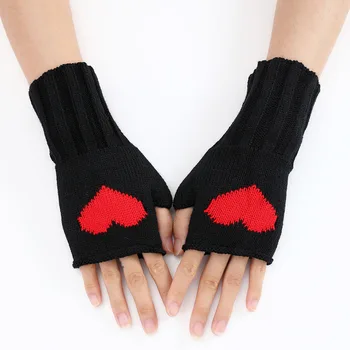 Любовно сърце плетени ръкавици без пръсти за жени зимни топли ръкави ръкави подгряване вълна плетене половин пръст ръкавици Guantes