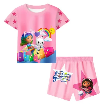 Нови летни ежедневни детски дрехи Спортни костюми Gabbys Dollhouse Baby Girls Boys T-shirt+Shorts 2бр Комплекти Детски тоалети Пижами