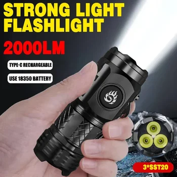 3LED Мощно мини LED фенерче с щипка за писалка Вградена батерия Тип-C акумулаторна EDC горелка Открит авариен къмпинг фенер
