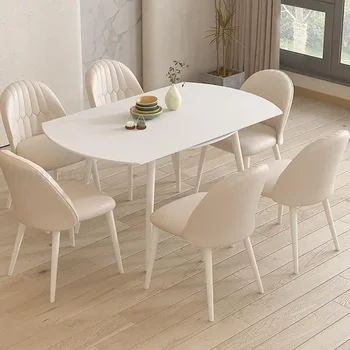 Простота Бяла настолна кръгла маса за кухня Мебели за малки апартаменти Домакинска скална плоча Модерен комплект маса за трапезария
