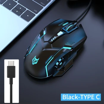 USB / TypeC мишка за прецизно управление USB C геймърска мишка с 6 бутона подсветка 3600DPI ергономични дизайни за множество устройства