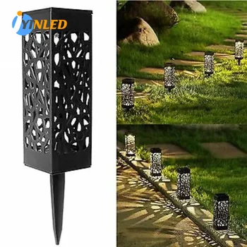 4pcs слънчева градинска подова лампа LED водоустойчива куха квадратна лампа за косене на трева Нанесете върху градинския павилион тротоар пейзаж слънчево осветление