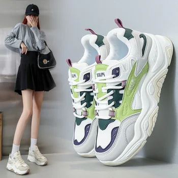 Жените трева зелен спорт ежедневни обувки дебели еднолични момичета луксозна марка бягане маратонки удобни пролетни обувки