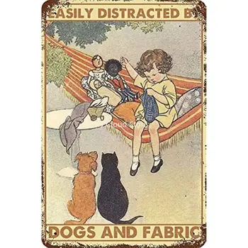 Лесно е да се разсейвате от кучета и тъкани Nail Girl Метален калай лого Кухненски бар Интересен и роман Плакат за стена