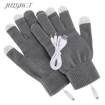 1Pair USB отопляеми ръкавици постоянна температура преносими плетене ръкавици ръце топло сензорен екран стилно зимни външни ръкавици