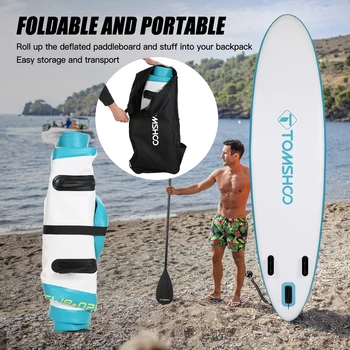 TOMSHOO надуваема дъска за гребло 6 инча дебела SUP гребло за водни спортове с регулируема раница за пътуване с помпа за гребло