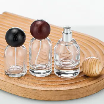 30ml парфюм спрей бутилка пътуване преносим стъкло парфюм пулверизатор дървена капачка ясно черно пръскачка помпа козметичен контейнер
