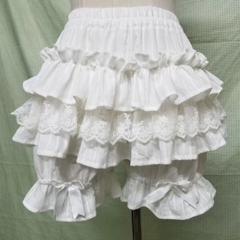 черно бяло Лолита къси панталони жени дантела разрошени памучни тиква бикини Kawaii Bowknot безопасност шорти панталони викториански блумърс
