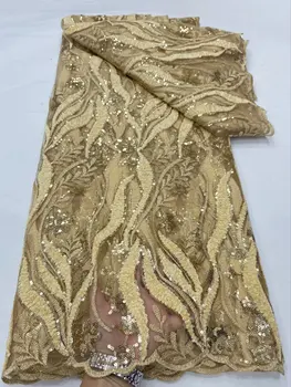 Висококачествена африканска мрежа дантела шенилна тъкан африкански пайети бродерия окото дантела плат за нигерийски жени рокля