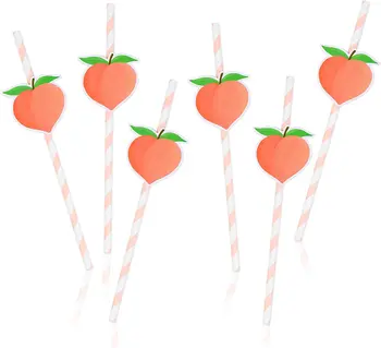 50Pcs праскова хартия сламки комплект розов сладък праскова еднократна сламки за праскова тема рожден ден моминско парти декор доставки