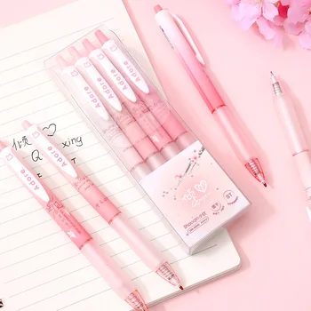 4Pcs/Box Kawaii прибиращи се гел писалки розов стил 0.5mm ST съвет бързосъхне черно мастило сладък подарък за момичета Studens писане канцеларски материали
