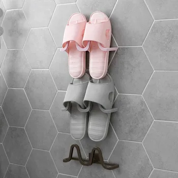Монтирана на стената стойка за чехли за баня, безплатен перфориран организатор на обувки, домашно съхранение