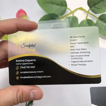 Customized.product.Luxury потребителски визитки отпечатани златно фолио лого прозрачна пластмаса матирано PVC водоустойчив име посещение