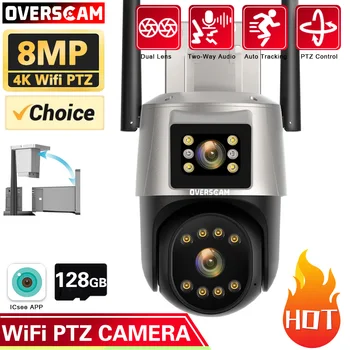 4K 8MP HD Wifi PTZ камери на открито 4MP двоен обектив с двоен екран AI автоматично проследяване IP камера CCTV аудио видео наблюдение P2P iCSee