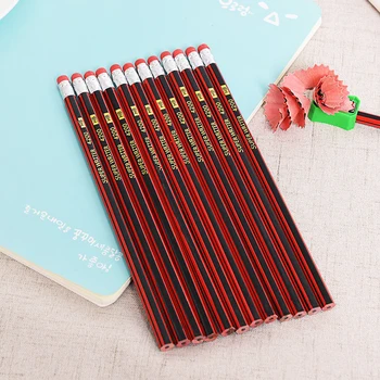 10 бр / партида дървен оловен молив с гума отгоре шестоъгълен HB дървен молив червен, училище Художествени пособия за писане, рисуване и скициране