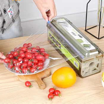 Пластмасов дозатор за прилепване Зареждаща се кухненска кутия за рязане с плъзгач за алуминиево фолио Кутия за рязане на восъчна хартия