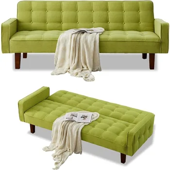 Конвертируем разтегателен диван, модерен тъфтинг Loveseat диван спален вагон, спално бельо 3 местен диван за хол, спалня, апартамент, зелен