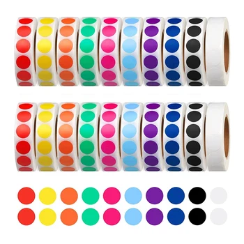 20000 броя 1/2 инчов кръгъл цвят кодирани точкови етикети ролка стикер за инвентаризация организиране на сортиране на файлове, 10 цвята